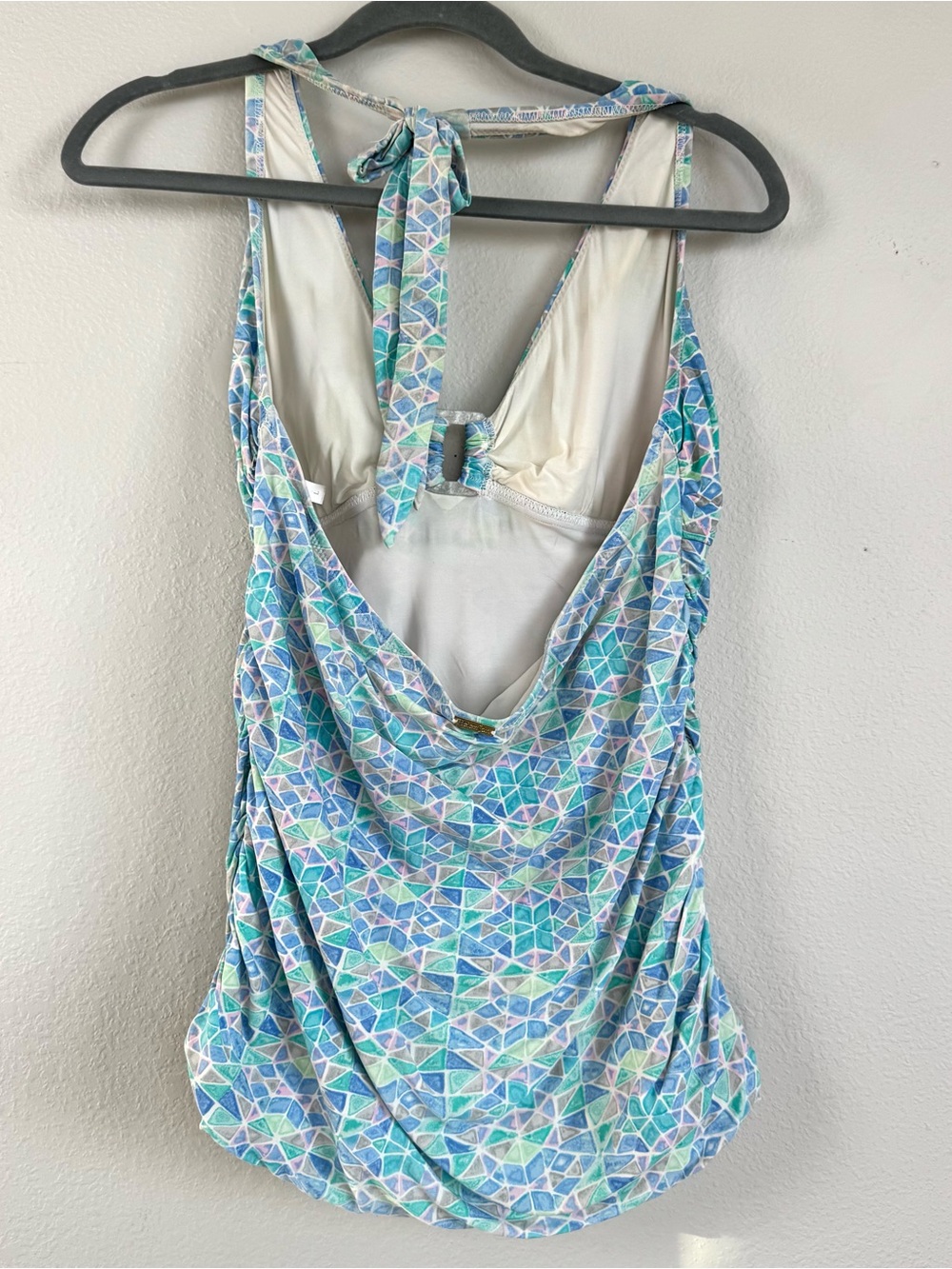 Helen Jon Women’s L Halter Neck Ruched Tankini Top Swimsuit Geometric Print Blue - Picture 4 of 10